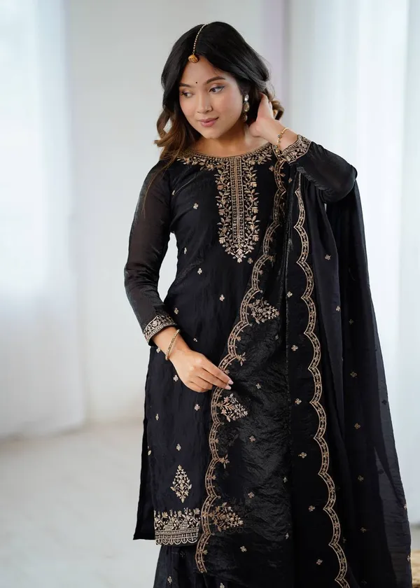 Black_Pure_Soft_Crunchy_Silk_Fabric_Top_With_Dupatta_And_Sharara__Ready_To_Wear