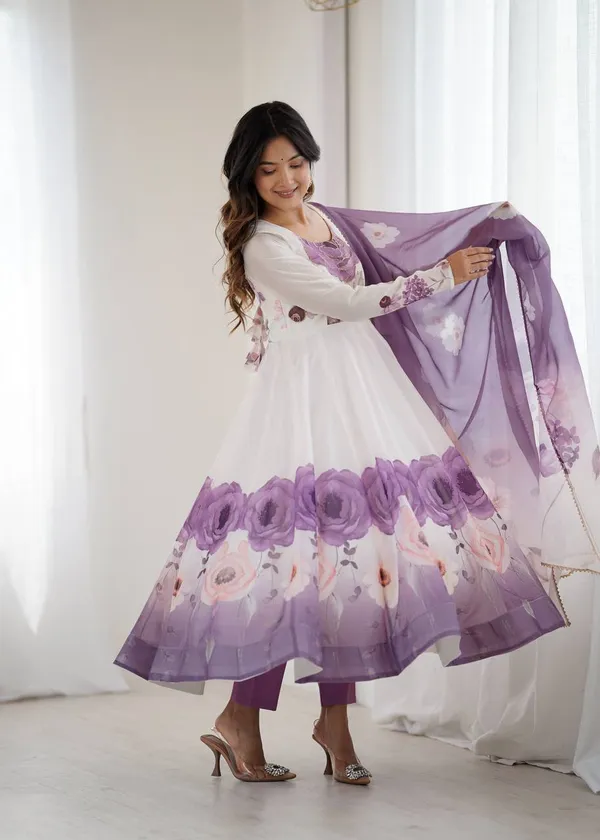 Violet_Pure_Soft_Organza_Silk_Fabric_Fully_Flair_Kali_Pattern_And_Canvas_Patta_With_Dupatta_And_Pant_Ready_To_Wear