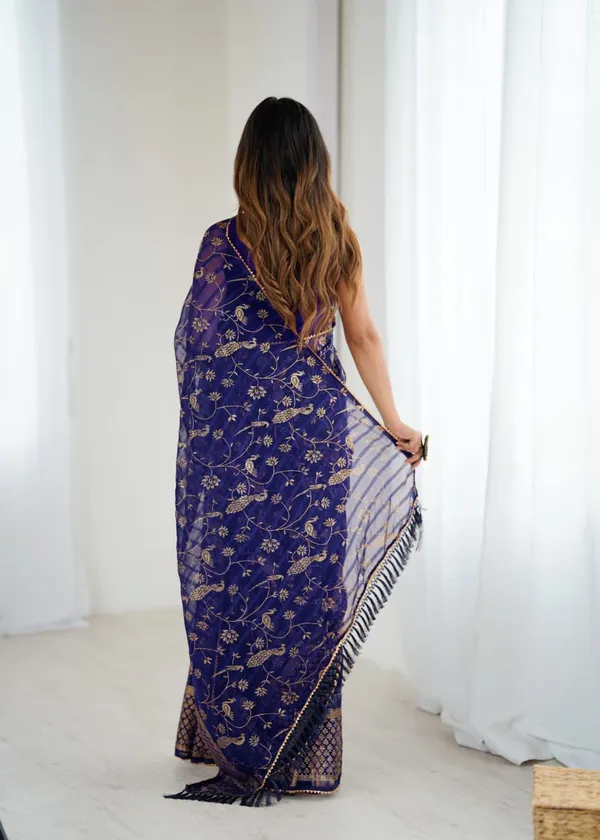 Royal_Blue_&_Gold_Solo_Georgette_With_Foil_Print_and_Fancy_Zalar_Lace_Designer_Saree