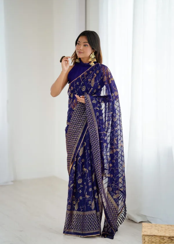 Royal_Blue_&_Gold_Solo_Georgette_With_Foil_Print_and_Fancy_Zalar_Lace_Designer_Saree