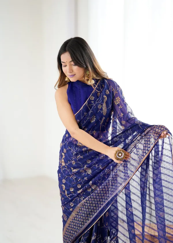 Royal_Blue_&_Gold_Solo_Georgette_With_Foil_Print_and_Fancy_Zalar_Lace_Designer_Saree