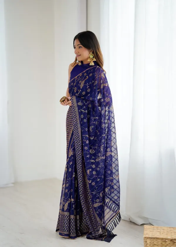 Royal_Blue_&_Gold_Solo_Georgette_With_Foil_Print_and_Fancy_Zalar_Lace_Designer_Saree