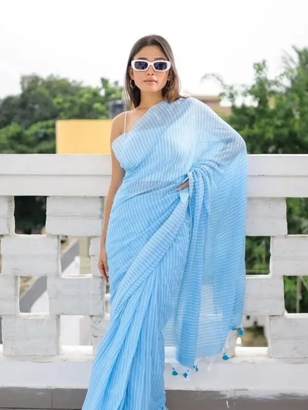 Sky_Blue_Handloom_Harmony_Khadi_Elegance_Collection_Saree_For_Women