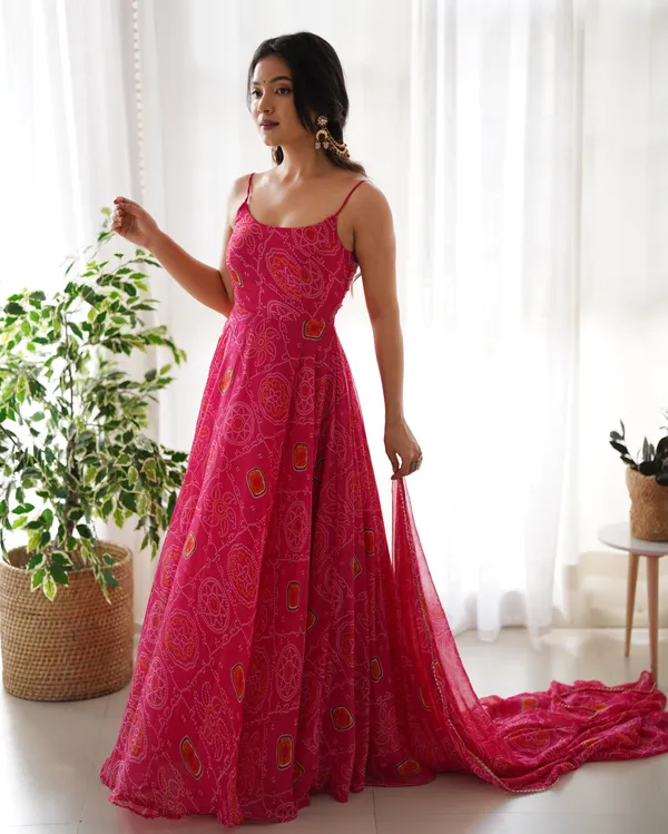 Pink_Bandhej_Chiffon_Fully_Flared_Anarkali_Gown_with_Dupatta_&_Pant_|_Summer_Festive_Wear