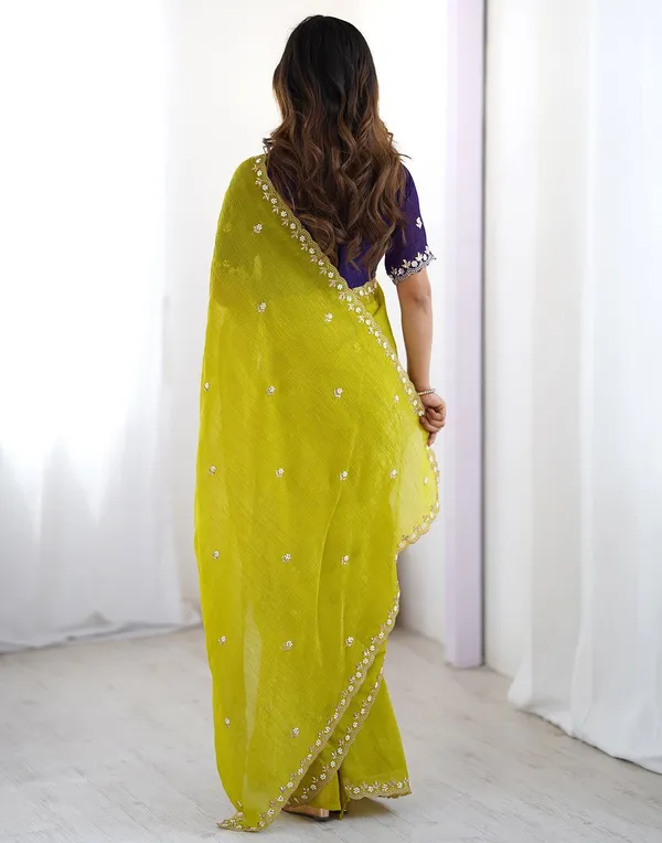Lime_Yellow_Soft_Georgette_With_Mirror_Work_Embroidery_Designer_Saree