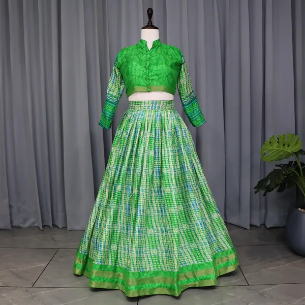Olive_Printed_Ethnic_Tussar_Silk_Co-Ord_Set_For_Women