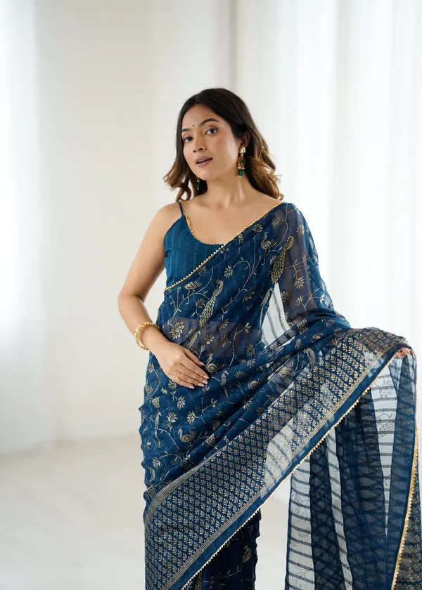 Morpich_Solo_Georgette_With_Foil_Print_and_Fancy_Zalar_Lace_Designer_Saree