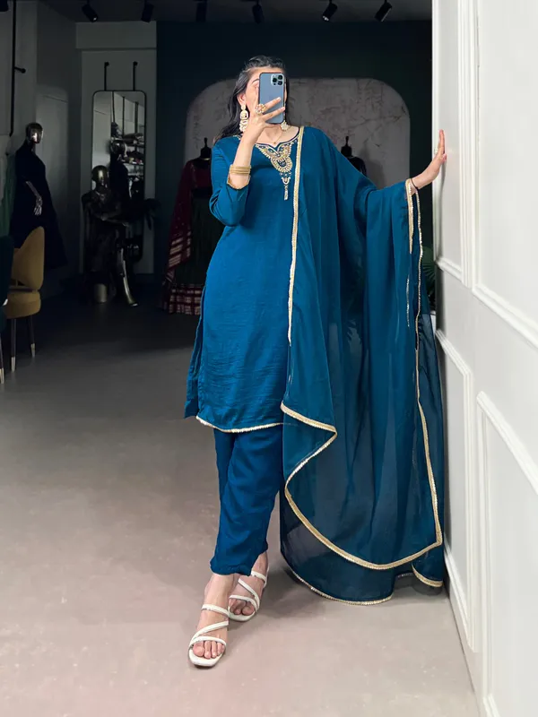 Teal_Blue_Vichitra_Silk_Collection_Ethnic_Dress_For_Women