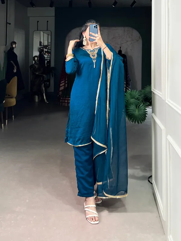 Teal_Blue_Vichitra_Silk_Collection_Ethnic_Dress_For_Women