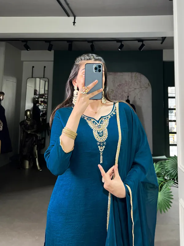 Teal_Blue_Vichitra_Silk_Collection_Ethnic_Dress_For_Women