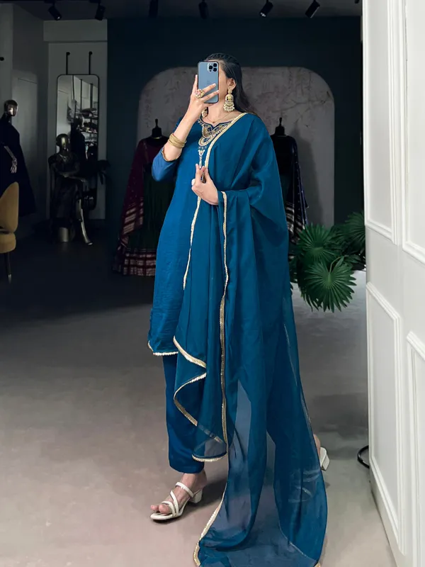 Teal_Blue_Vichitra_Silk_Collection_Ethnic_Dress_For_Women
