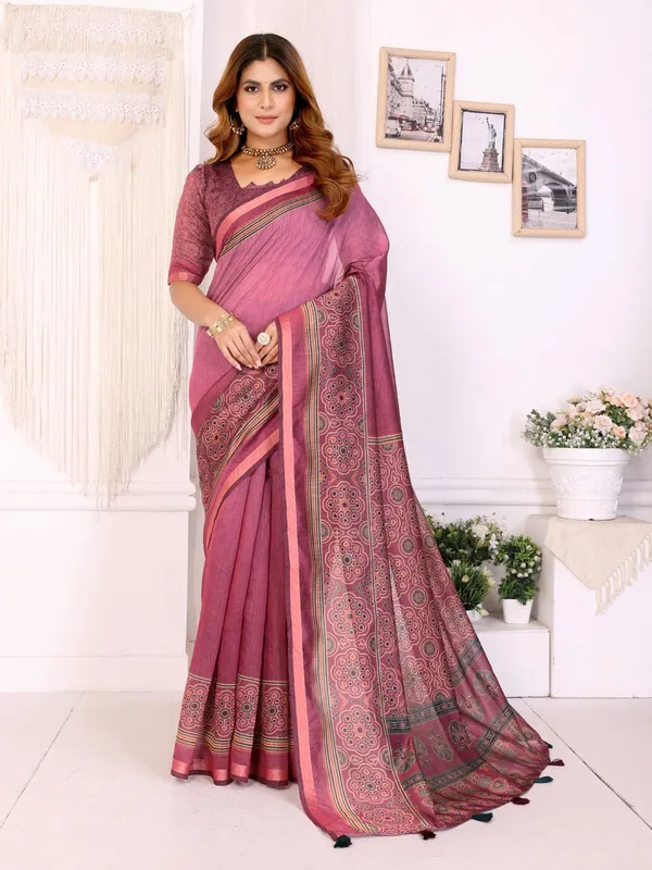 Rosewood_Pink_Elegance_Chanderi_Saree_With_Ethnic_Motif_Border_For_Women