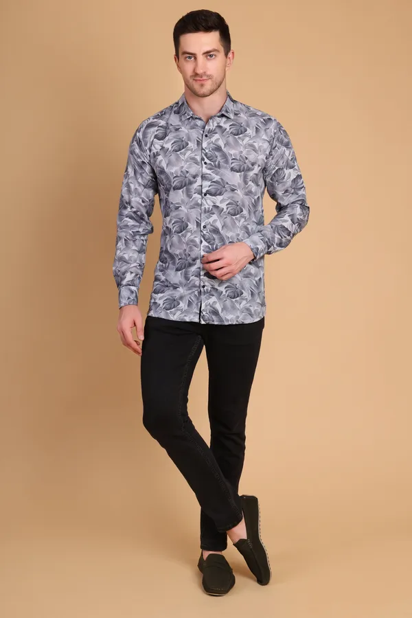 Light_Grey_Cotton__Long_Shirt_For_Men