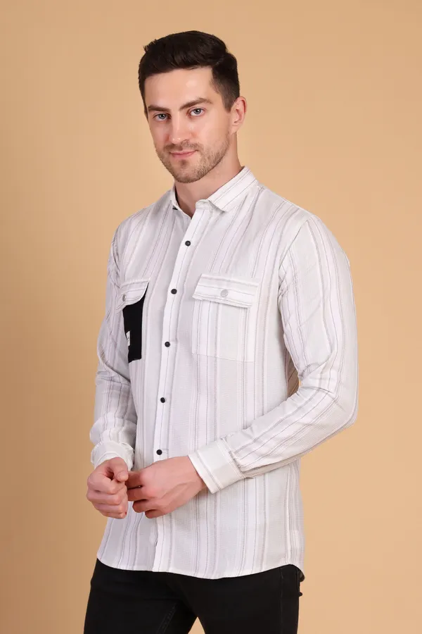Beige_Cotton__Long;_Medium_Shirt_For_Men