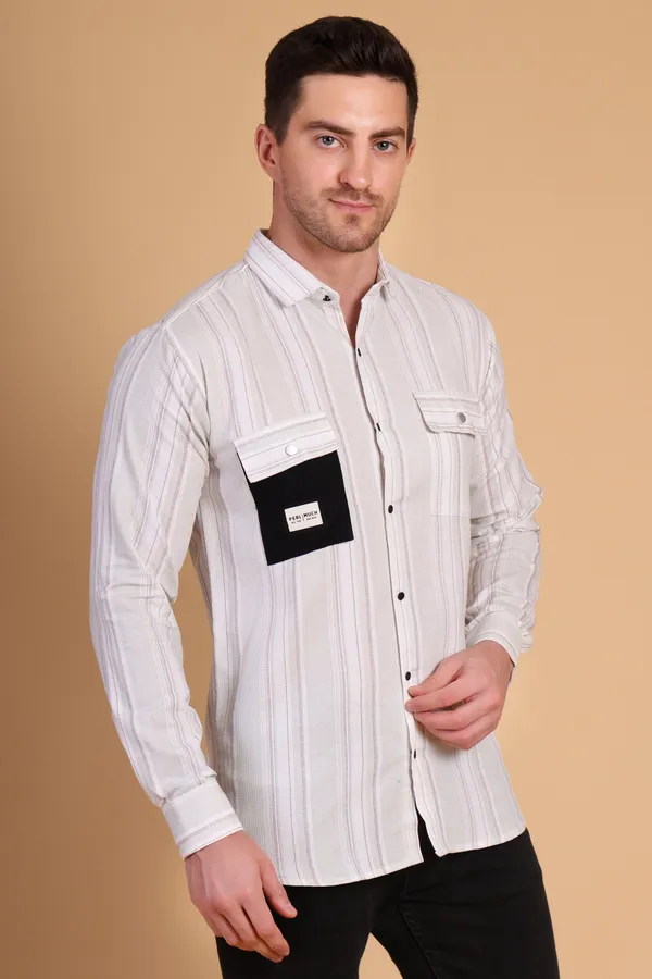 Beige_Cotton__Long;_Medium_Shirt_For_Men