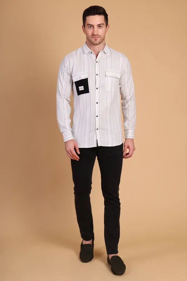 Beige_Cotton__Long;_Medium_Shirt_For_Men
