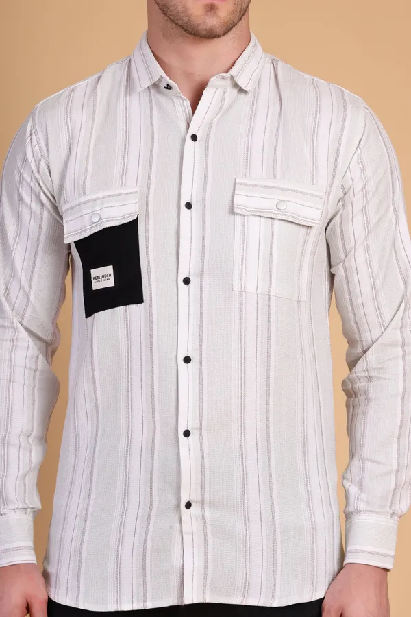 Beige_Cotton__Long;_Medium_Shirt_For_Men