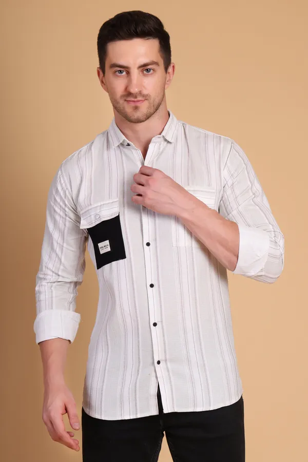 Beige_Cotton__Long;_Medium_Shirt_For_Men