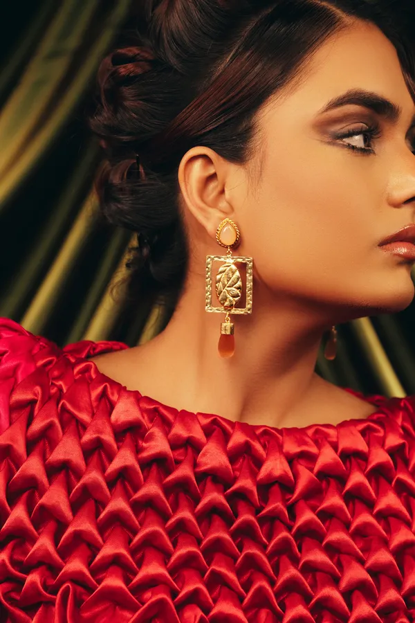 Gold_Leaf_Pattern_Plated_Nature_Inspired_Earrings_For_Women
