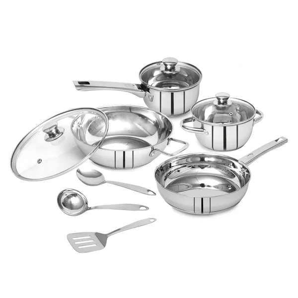 Stainless_Steel_Tri_Ply_Induction_Base_Cooking_Essential_Cookware_Set_|1_Sauce_Pan,_1_Casserole,_1_Fry_Pan,_1_Kadhai_&_3_Serving_Spoons_(10_Piece,_Silver)