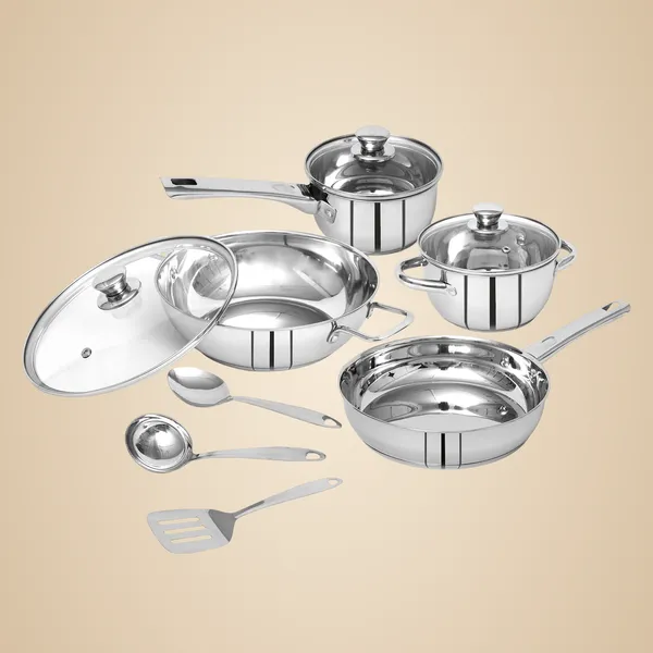 Stainless_Steel_Tri_Ply_Induction_Base_Cooking_Essential_Cookware_Set_|1_Sauce_Pan,_1_Casserole,_1_Fry_Pan,_1_Kadhai_&_3_Serving_Spoons_(10_Piece,_Silver)