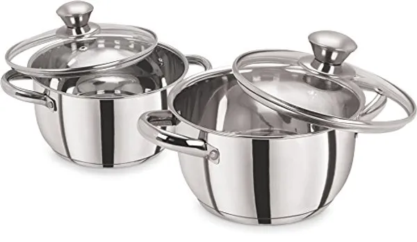 Stainless_Steel_Tri_Ply_Induction_Compatible__Sandwich_Base_Cookware/Casserole_Set_16Cm_&_18Cm,_Capacity-1.7L_&_2.25L_(4Piece,_Silver),_2.3_Quarts