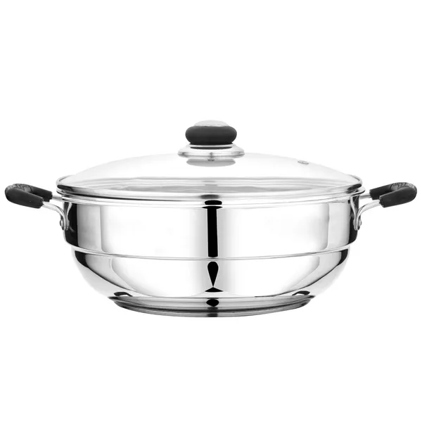 Stainless_Steel_Induction_Compatible_Sandwich_Base_Multi_Purpose_Kadai_With_Glass_Lid_And_5_Plates,_27_Cm,_Silver