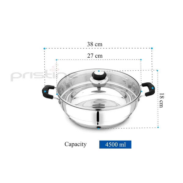 Stainless_Steel_Induction_Compatible_Sandwich_Base_Multi_Purpose_Kadai_With_Glass_Lid_And_5_Plates,_27_Cm,_Silver