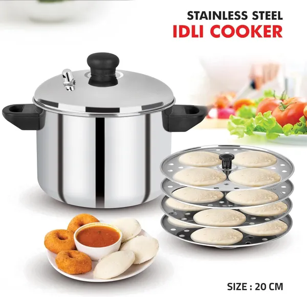 Stainless_Steel_Induction_Compatible_Long_Lasting_Traditional_Idli_Cooker_With_4_Plate,_16_Idlis_(20Cm,_Silver)