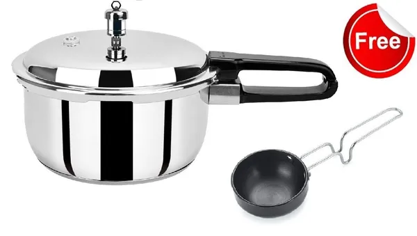 18/8_Stainless_Steel_Tri_Ply_Induction_Base_Outer_Lid_Handi_Pressure_Cooker_With_Tadka_Pan-_280Ml(5.5_Litres,_Silver)_Isi_Marked
