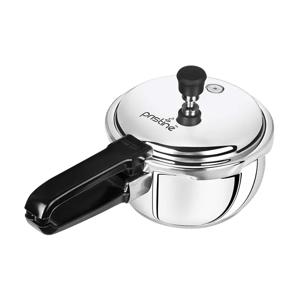 18/8_Stainless_Steel_Tri_Ply_Induction_Base_Outer_Lid_Handi_Pressure_Cooker_With_Tadka_Pan-_280Ml(5.5_Litres,_Silver)_Isi_Marked