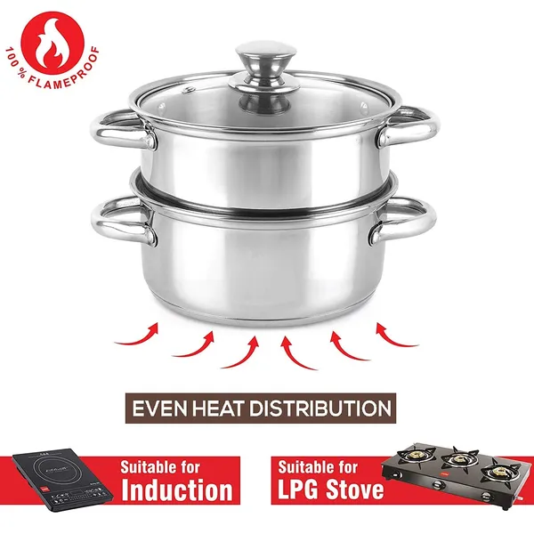 Stainless_Steel_Tri_Ply_Induction_Base_2_Tier_Multi_Purpose_Steamer/Modak_Maker_With_Glass_Lid,_18Cm,_Silver