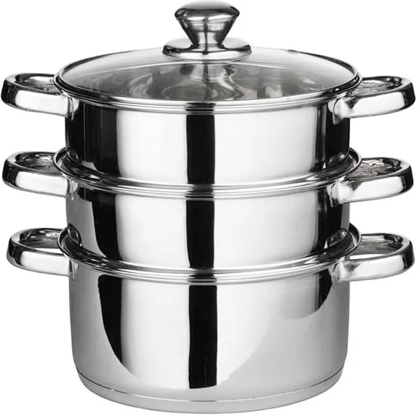 Stainless_Steel_Tri_Ply_Induction_Base__3_Tier_Multi_Purpose_Steamer_With_Glass_Lid,_18_Cm,_1Piece_(3_Separate_Tiers),_Silver