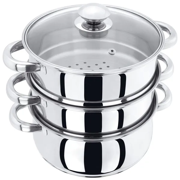 Stainless_Steel_Tri_Ply_Induction_Base__3_Tier_Multi_Purpose_Steamer_With_Glass_Lid,_18_Cm,_1Piece_(3_Separate_Tiers),_Silver