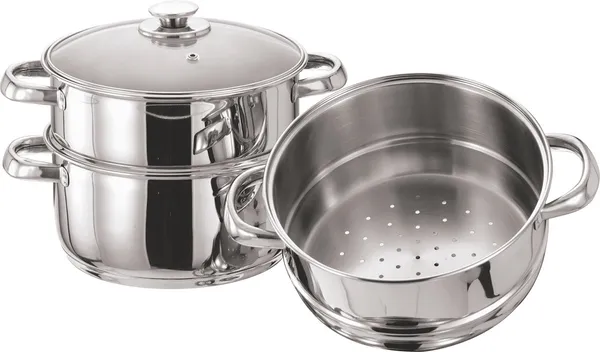 Stainless_Steel_Tri_Ply_Induction_Base__3_Tier_Multi_Purpose_Steamer_With_Glass_Lid,_18_Cm,_1Piece_(3_Separate_Tiers),_Silver