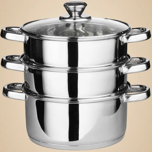 Stainless_Steel_Tri_Ply_Induction_Base__3_Tier_Multi_Purpose_Steamer_With_Glass_Lid,_18_Cm,_1Piece_(3_Separate_Tiers),_Silver