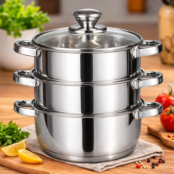 Stainless_Steel_Tri_Ply_Induction_Base__3_Tier_Multi_Purpose_Steamer_With_Glass_Lid,_18_Cm,_1Piece_(3_Separate_Tiers),_Silver