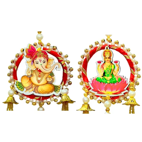 Diwali_Toran_Door_Hanging/Diwali_Decor_Mdf(Laxmi_Ganesh)_&_Golden_Beads_Artificial_Flowers_Decorative_Toran_For_Home,_Temple,_Pooja_Room_&_Entrance_Jhalar_For_Decoration_32_X_10_Cm