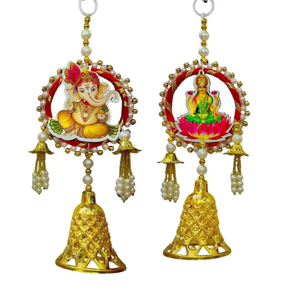 Diwali_Toran_Door_Hanging/Diwali_Decor_Mdf(Laxmi_Ganesh)_&_Golden_Beads_Artificial_Flowers_Decorative_Toran_For_Home,_Temple,_Pooja_Room_&_Entrance_Jhalar_For_Decoration_32_X_10_Cm