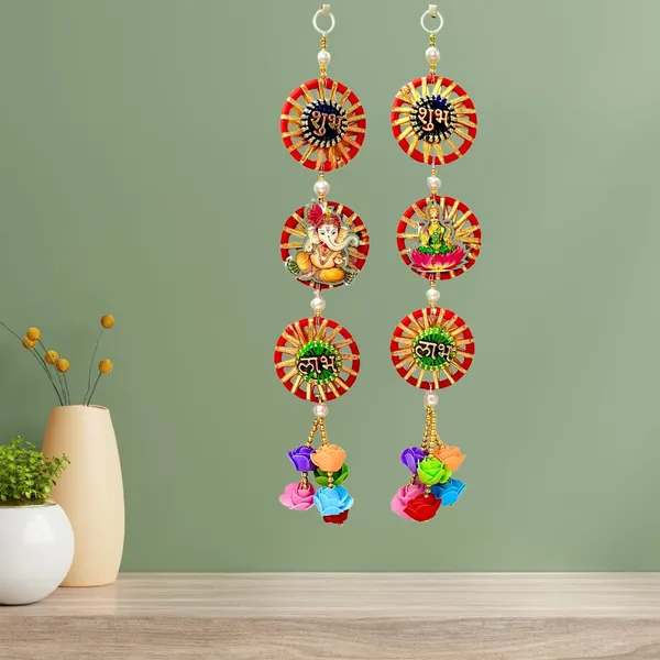 Diwali_Toran_Door_Hanging/Diwali_Decor__Mdf-Laxmi_Ganesh_&_Golden_Beads_Artificial_Flowers_Decorative_Toran_For_Home,_Temple,_Pooja_Room_&_Entrance_Jhalar_For_Decoration_32_X_10_Cm