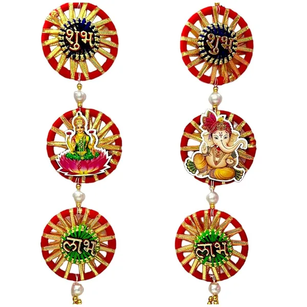 Diwali_Toran_Door_Hanging/Diwali_Decor__Mdf-Laxmi_Ganesh_&_Golden_Beads_Artificial_Flowers_Decorative_Toran_For_Home,_Temple,_Pooja_Room_&_Entrance_Jhalar_For_Decoration_32_X_10_Cm