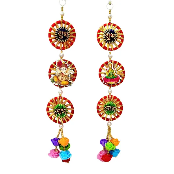 Diwali_Toran_Door_Hanging/Diwali_Decor__Mdf-Laxmi_Ganesh_&_Golden_Beads_Artificial_Flowers_Decorative_Toran_For_Home,_Temple,_Pooja_Room_&_Entrance_Jhalar_For_Decoration_32_X_10_Cm