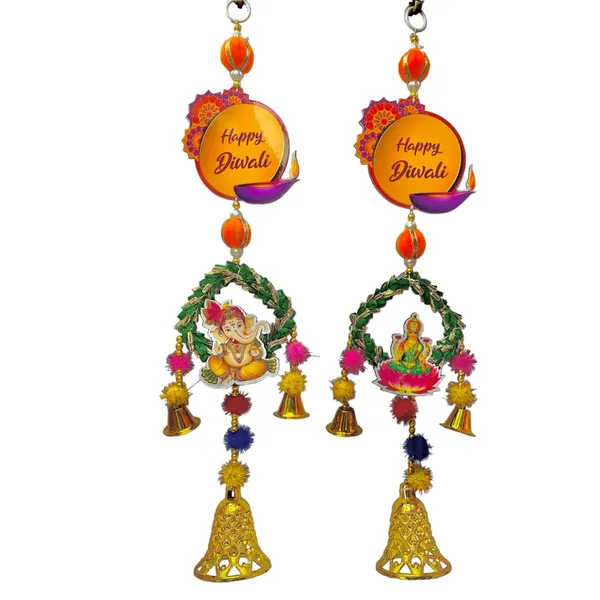 Diwali_Toran_Door_Hanging/Diwali_Decor__Mdf(Laxmi_Ganesh)_&_Golden_Beads_Artificial_Flowers_Decorative_Toran/Jhalar_For_Main_Gate,_Temple,_Pooja_Room_&_Entrance__18_X_04_Cm