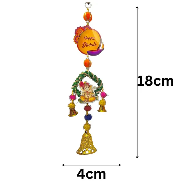 Diwali_Toran_Door_Hanging/Diwali_Decor__Mdf(Laxmi_Ganesh)_&_Golden_Beads_Artificial_Flowers_Decorative_Toran/Jhalar_For_Main_Gate,_Temple,_Pooja_Room_&_Entrance__18_X_04_Cm