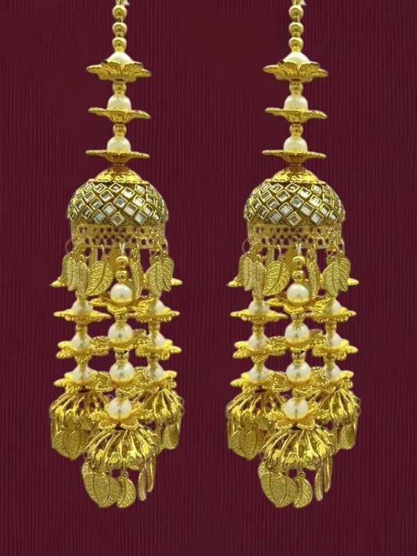 Gold-Plated_Pearl_Dome_Design_With_Leaf_Dangles_Traditional_Bridal_Punjabi_Kaleera_Set_|_For_Weddings,_Engagements