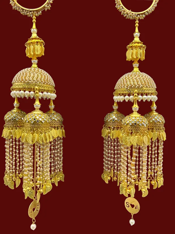 Customized_3-Tier_Golden_Dome_Pearl_Strings_&_Leaf_Hangings_Traditional_Bridal_Punjabi_Kaleera_Set_|_For_Weddings,_Engagements