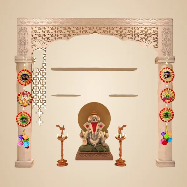 Diwali_Toran_Door_Hanging/Diwali_Decor__Mdf-Laxmi_Ganesh_&_Golden_Beads_Artificial_Flowers_Decorative_Toran_For_Home,_Temple,_Pooja_Room_&_Entrance_Jhalar_For_Decoration_32_X_10_Cm