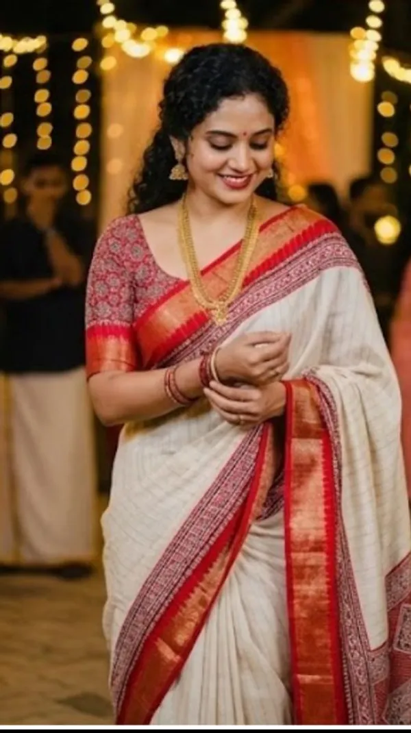 Beige_With_Red_Jute_Silk_Saree_With_Blouse_Piece_For_Women
