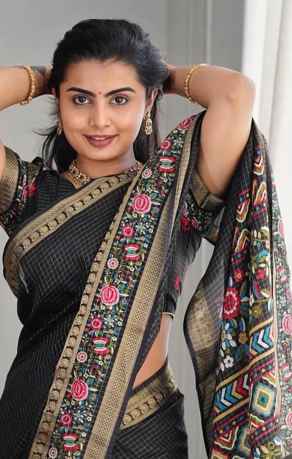 Black_Kota_Doria_Handloom_Saree_With_Blouse_Piece