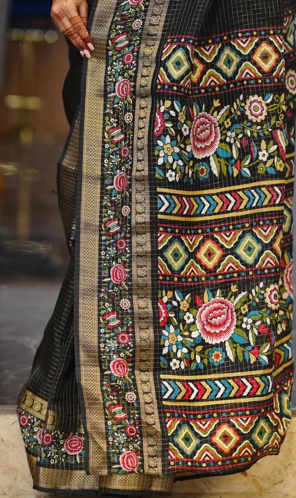 Black_Kota_Doria_Handloom_Saree_With_Blouse_Piece